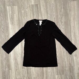 Kate Hill long sleeve shirt with black stone neckline